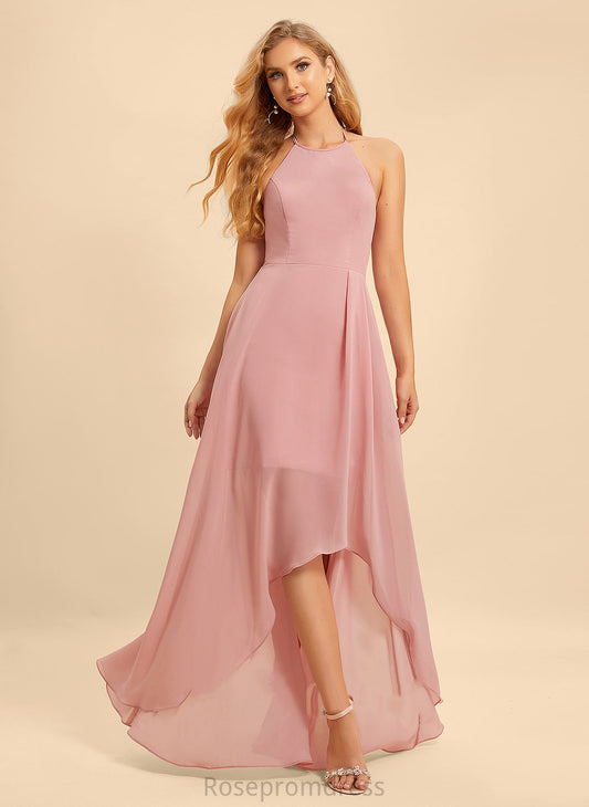 Asymmetrical Fabric Halter Embellishment Length Silhouette Neckline Ruffle A-Line Matilda Bridesmaid Dresses