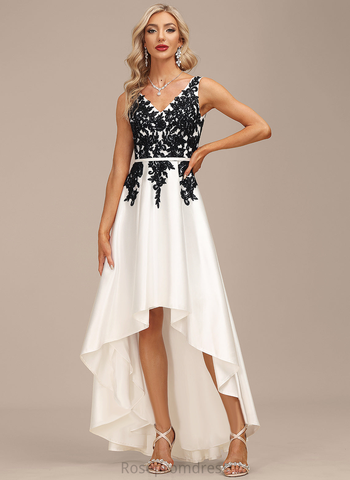 Dress Dayami V-neck Satin Cocktail Cocktail Dresses A-Line Lace Asymmetrical