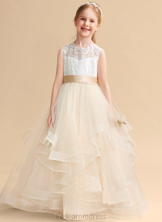 Flower Girl Dresses - Scoop Sleeveless Mavis Neck Flower Ball-Gown/Princess Girl Floor-length Tulle/Lace Dress