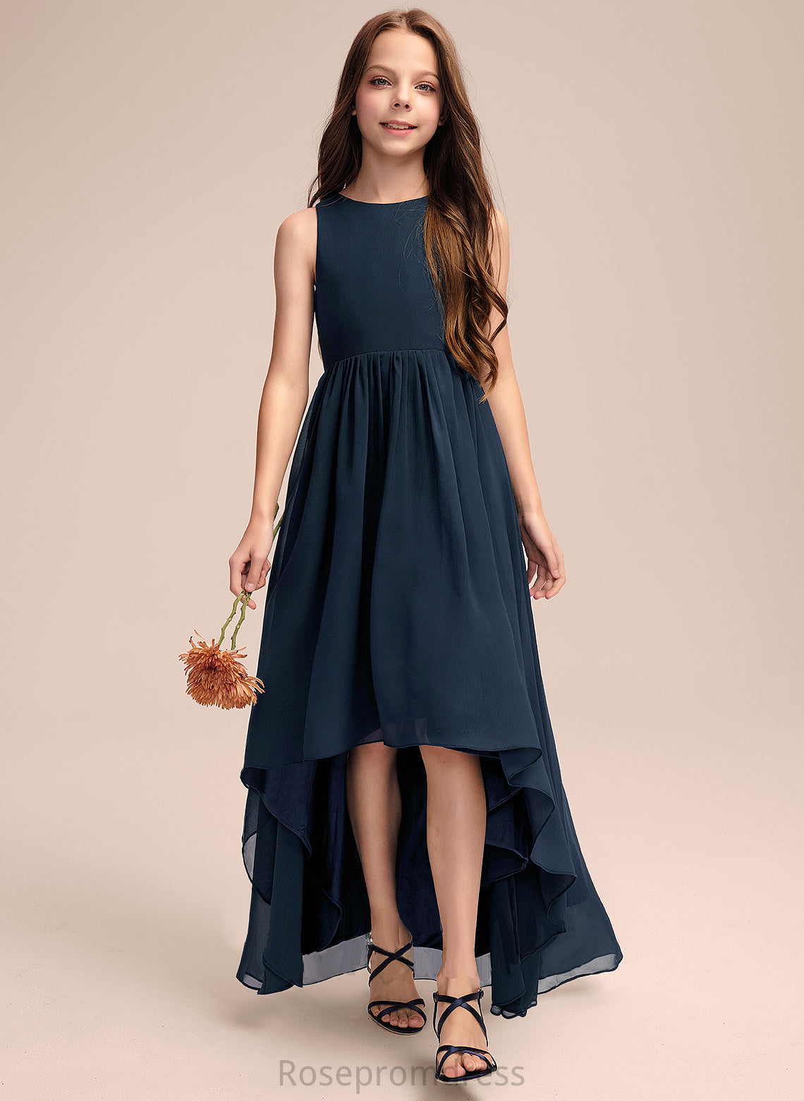 Neck Scoop Asymmetrical A-Line Lauryn Junior Bridesmaid Dresses Chiffon