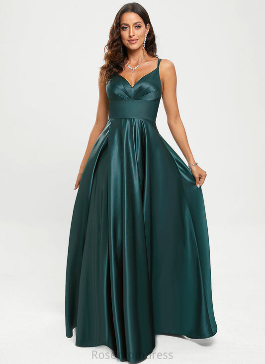 Satin Floor-Length A-Line Makayla Prom Dresses V-neck