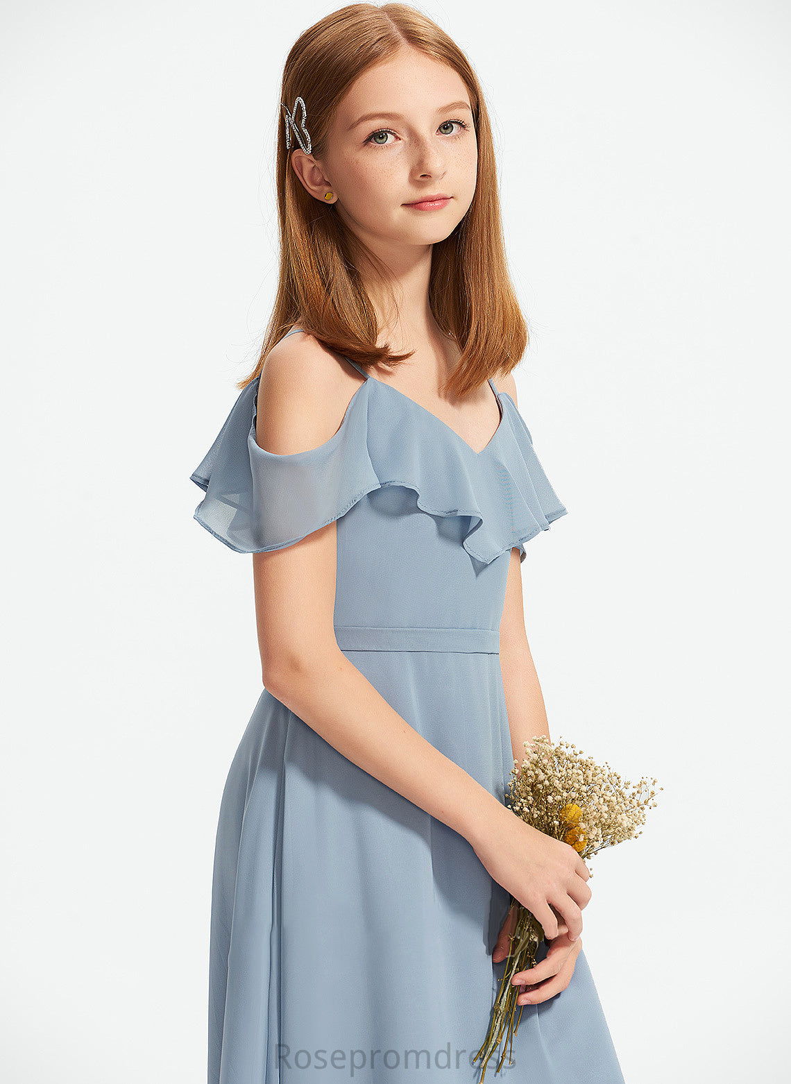 Off-the-Shoulder Ellie A-Line Junior Bridesmaid Dresses Chiffon With Floor-Length Ruffles