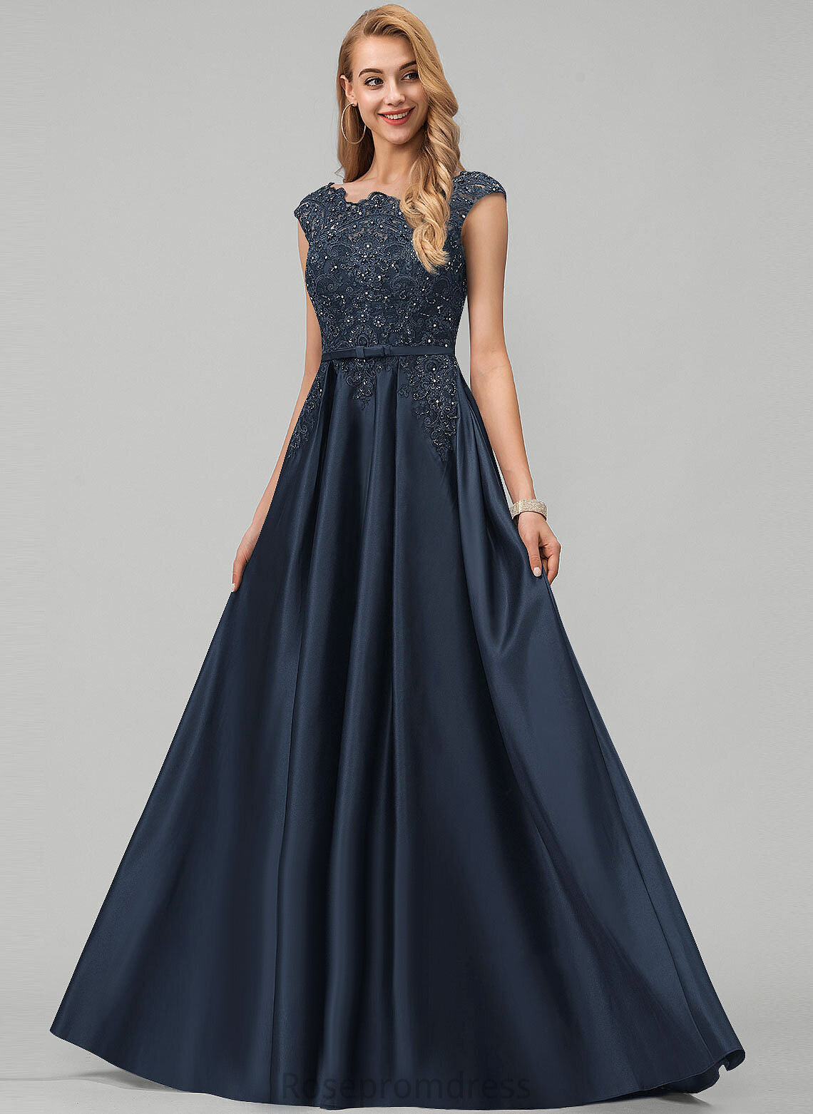 Prom Dresses Kendall Floor-Length Scoop Bow(s) Ball-Gown/Princess Beading Satin With Sequins