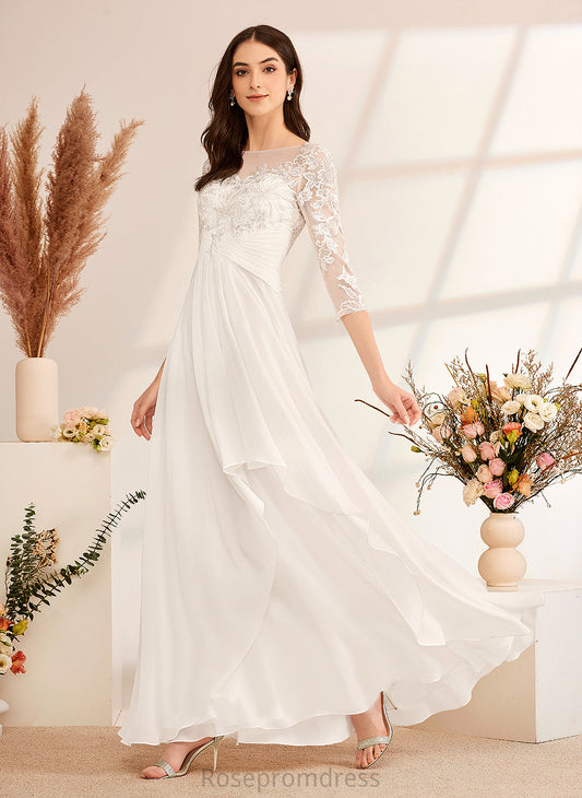 Wedding Dresses A-Line Chiffon Lace Ruffle Floor-Length Katherine Wedding Illusion Dress With Beading