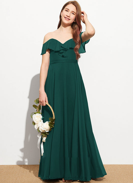 Floor-Length Cascading Off-the-Shoulder Ruffles With Averi Junior Bridesmaid Dresses Chiffon A-Line