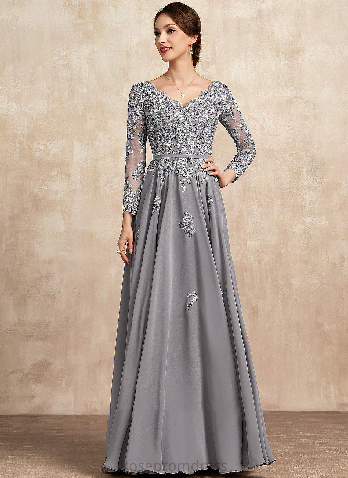 Floor-Length the Bride Mother Lace V-neck A-Line Chiffon Dress Mother of the Bride Dresses Jazlyn of