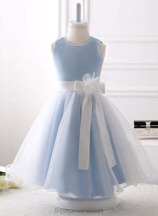 Knee-length - A-Line Sleeveless With Beading/Flower(s)/Bow(s) Girl Neck Dress Flower Girl Dresses Organza Flower Gertie Scoop