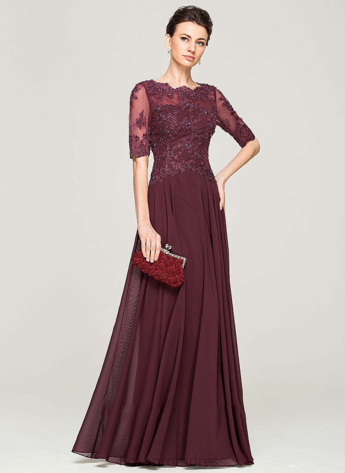 Mother Bride Beading With Sal of Mother of the Bride Dresses the Floor-Length Sequins Lace Chiffon Neck Dress Scoop A-Line