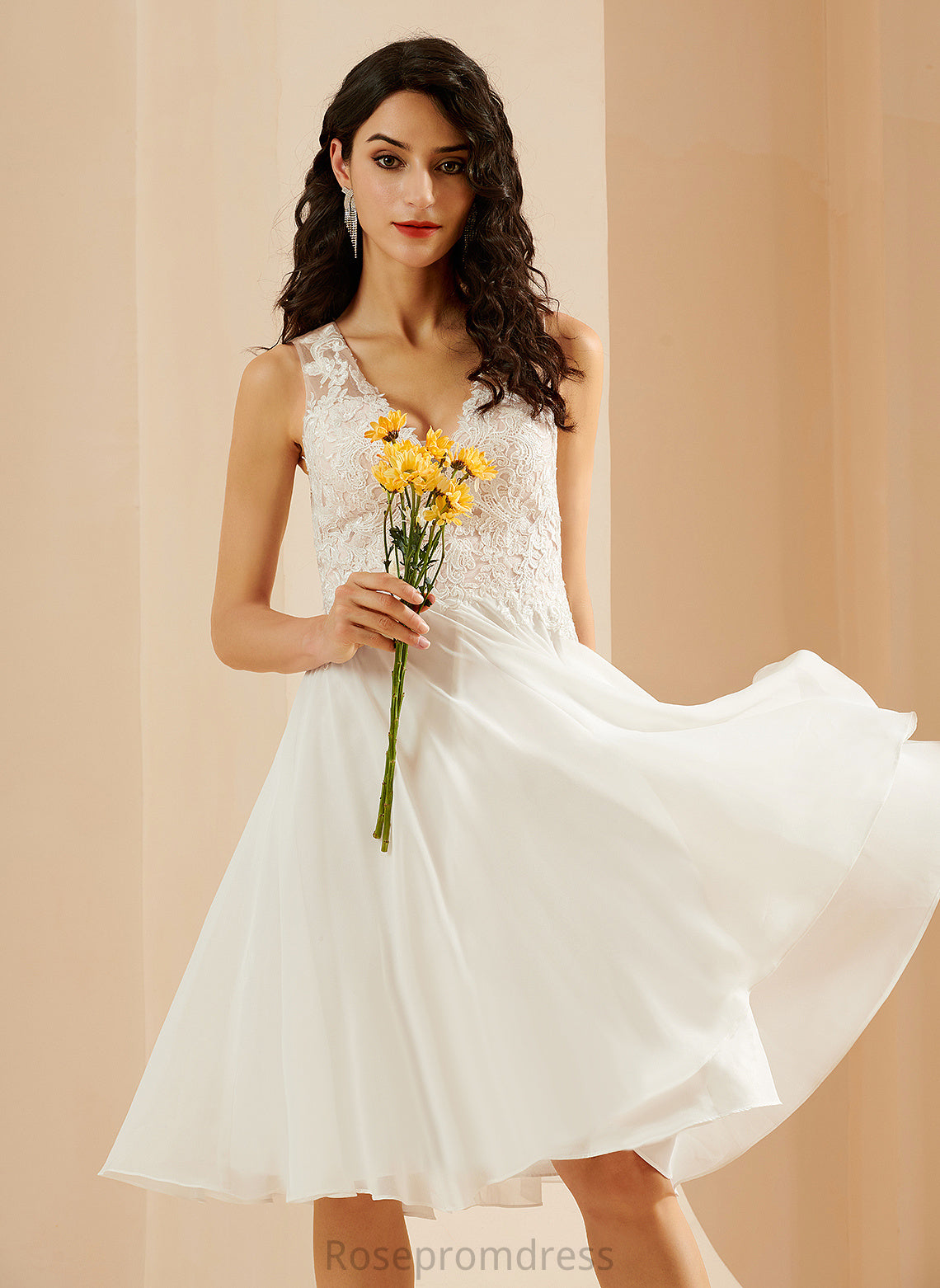 Dress Sequins Chiffon A-Line Wedding Dresses Lace V-neck Nancy Knee-Length Wedding With