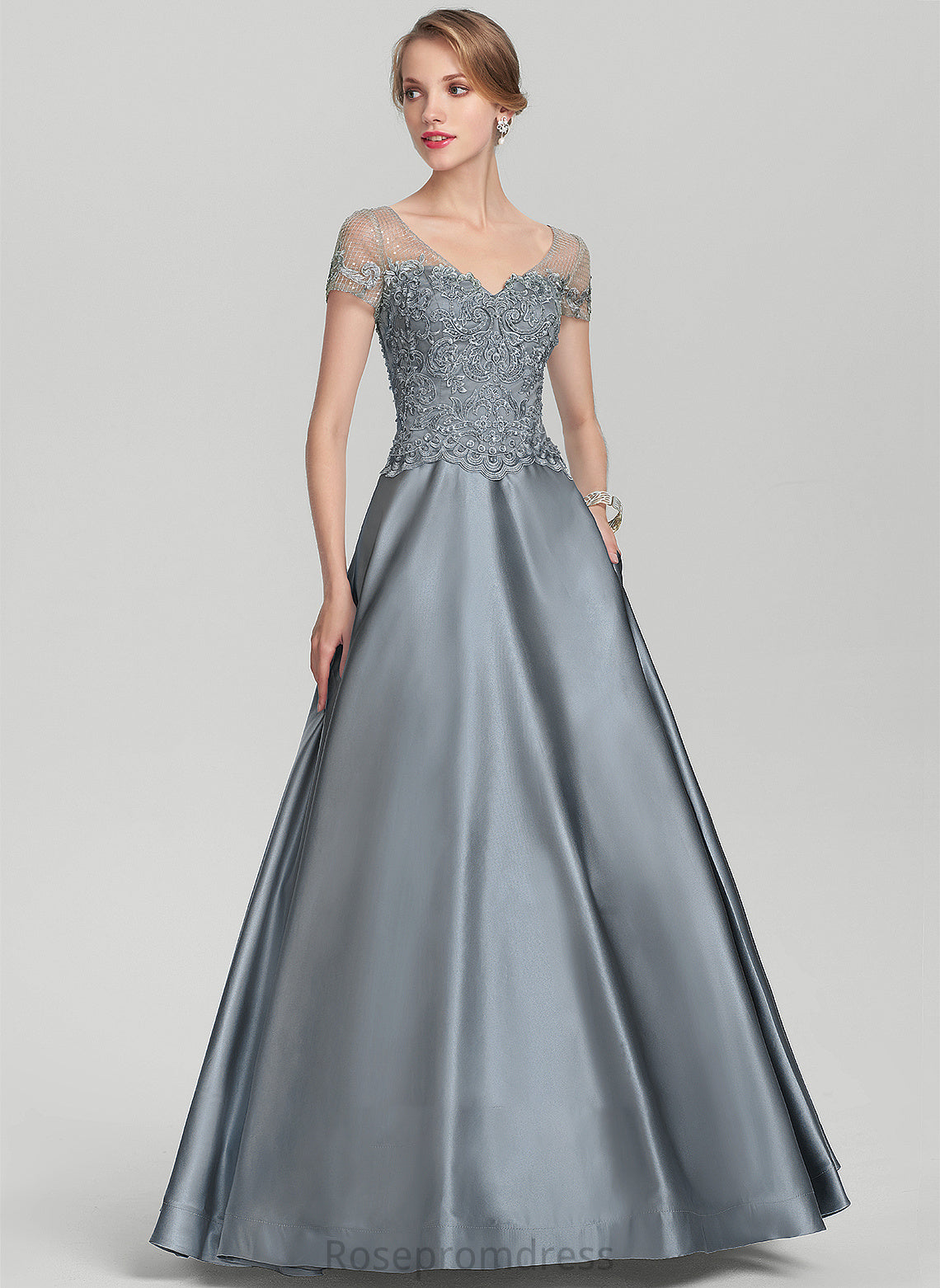 Bride Dress Mother of the Bride Dresses Lace Tina the V-neck A-Line Mother Satin Beading Sequins of With Floor-Length