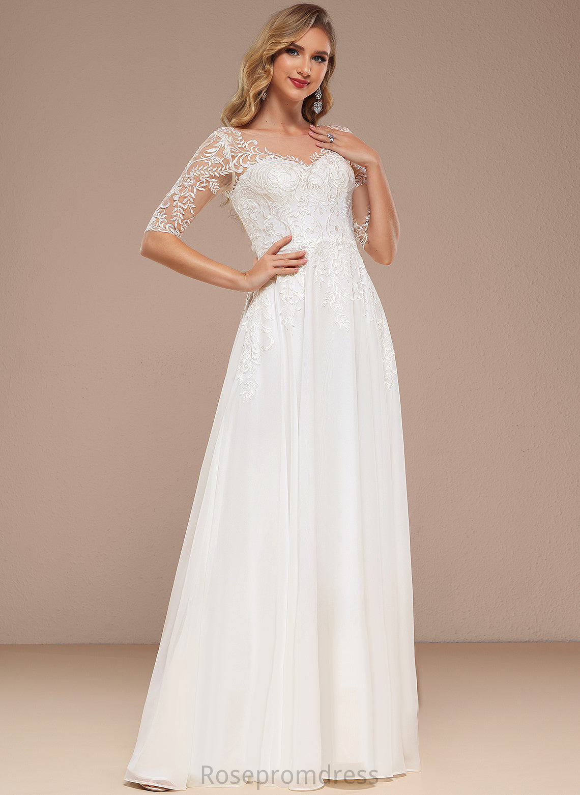 V-neck A-Line Dress Irene Lace Wedding Dresses Floor-Length Wedding Chiffon