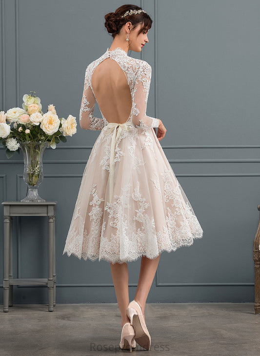 Caroline Lace Wedding Dresses Tulle Knee-Length Illusion Dress A-Line Wedding