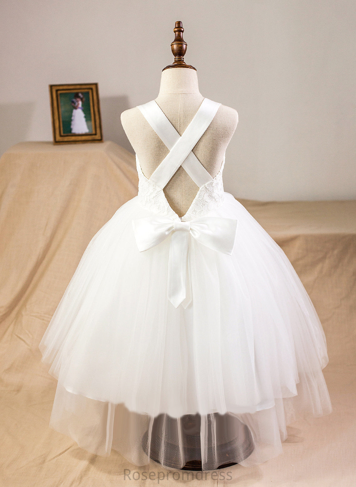 Bow(s) Flower Girl Dresses Girl With Flower Ball-Gown/Princess Hazel Straps Dress Satin/Tulle/Lace Sleeveless Tea-length