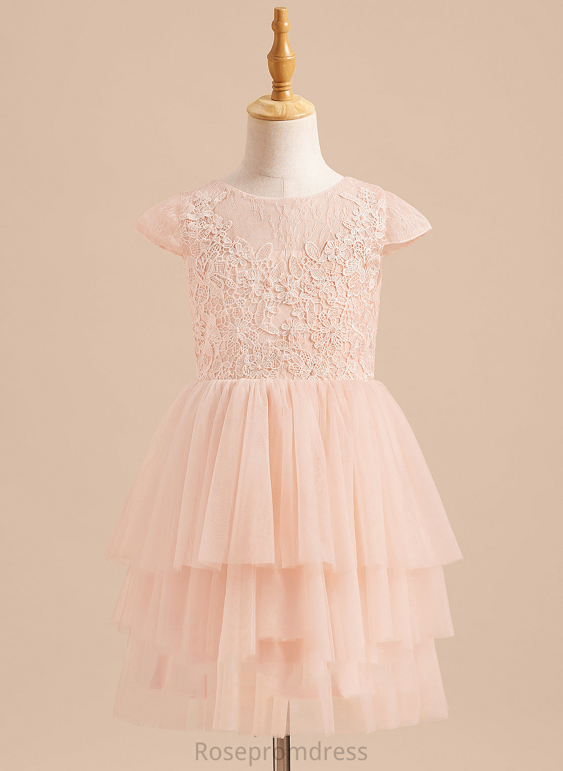 Sleeves Knee-length Girl Back A-Line Flower Girl Dresses Lace/V Flower Tulle Dress - Neck Scoop Gisselle With Short