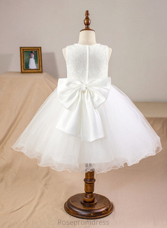 Girl Neck - Knee-length Flower With Ball-Gown/Princess Dress Scoop Satin/Tulle/Lace Flower Girl Dresses Bow(s) Anne Sleeveless