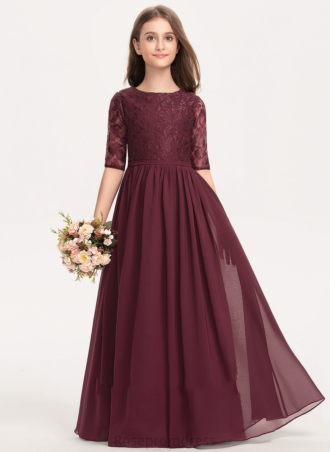 Chiffon Junior Bridesmaid Dresses Neck Scoop A-Line Floor-Length Averie Lace