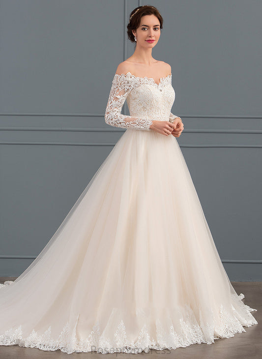 Wedding Dresses Makenna Train Dress Tulle Lace Wedding Off-the-Shoulder Chapel Ball-Gown/Princess