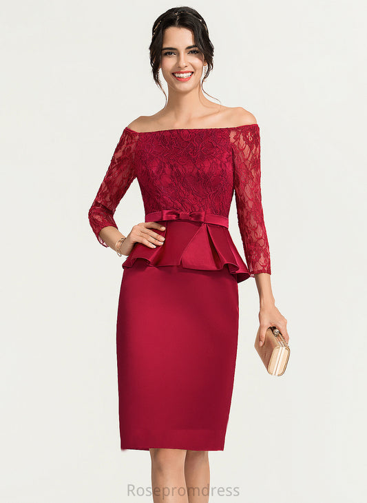 Cocktail Satin Sheath/Column Lace Off-the-Shoulder Knee-Length Dress Cocktail Dresses Miriam