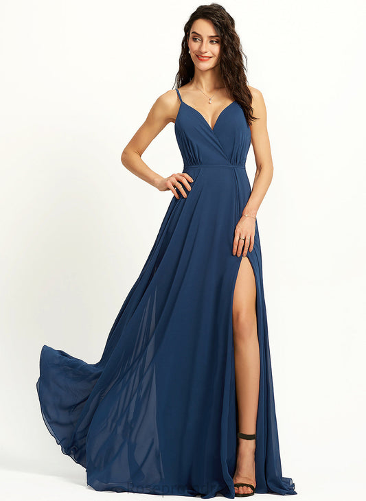 SplitFront Floor-Length Length V-neck Embellishment Neckline A-Line Fabric Silhouette Sophronia Sheath/Column V-Neck Bridesmaid Dresses