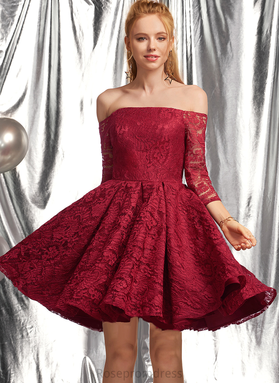 Ruffle With A-Line Dress Short/Mini Off-the-Shoulder Jimena Homecoming Lace Homecoming Dresses