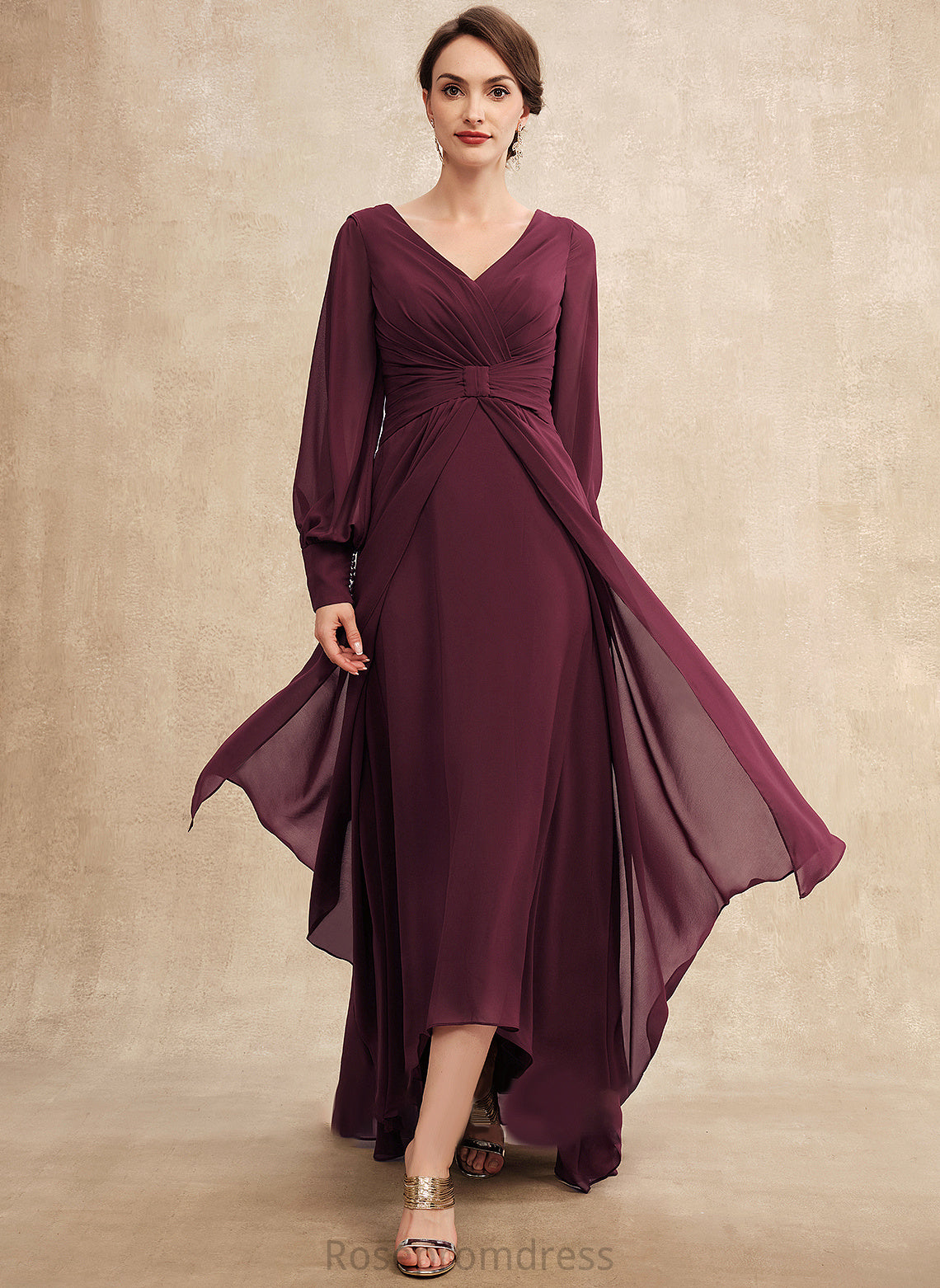 Mother With Iris the Dress Ruffle Bride Mother of the Bride Dresses V-neck Chiffon A-Line Asymmetrical of