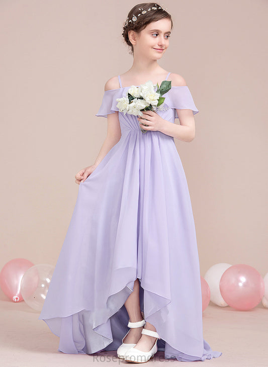 Isabel Ruffles Junior Bridesmaid Dresses Off-the-Shoulder With A-Line Chiffon Asymmetrical Cascading