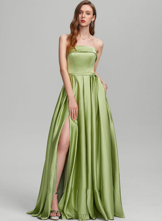 Prom Dresses Lilliana Split Strapless Satin Ball-Gown/Princess Pockets Front With Floor-Length