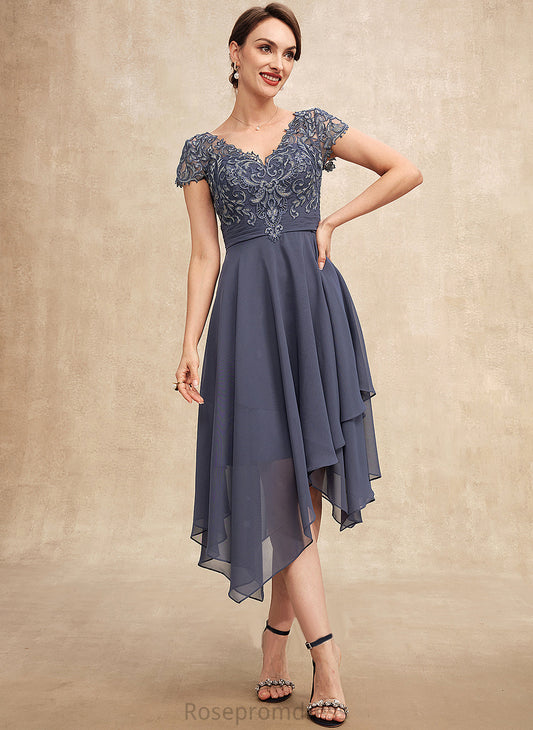 Asymmetrical Bride Ruffle the Mother V-neck Dress Sienna With A-Line Chiffon of Mother of the Bride Dresses Lace