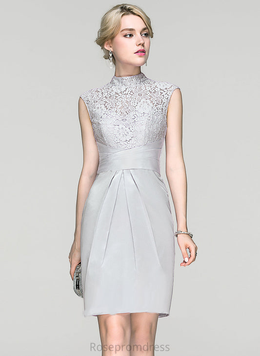 Lace Dress Cocktail Neck High Charmeuse With Knee-Length Sheath/Column Monserrat Ruffle Cocktail Dresses