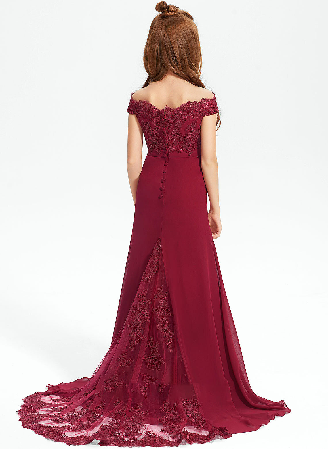 Court Train Off-the-Shoulder Junior Bridesmaid Dresses Trumpet/Mermaid Lace Eva Chiffon