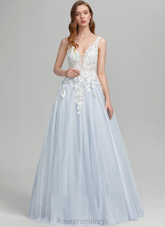 Kay V-neck Ball-Gown/Princess Tulle Prom Dresses Floor-Length