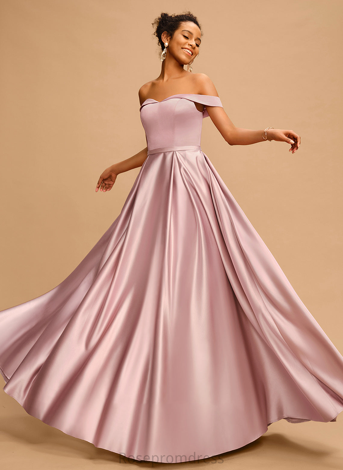 Floor-Length Off-the-Shoulder Prom Dresses Satin Alondra A-Line