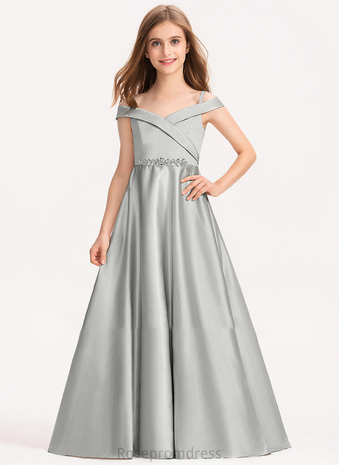 Floor-Length Off-the-Shoulder Junior Bridesmaid Dresses Satin Hadley Ball-Gown/Princess