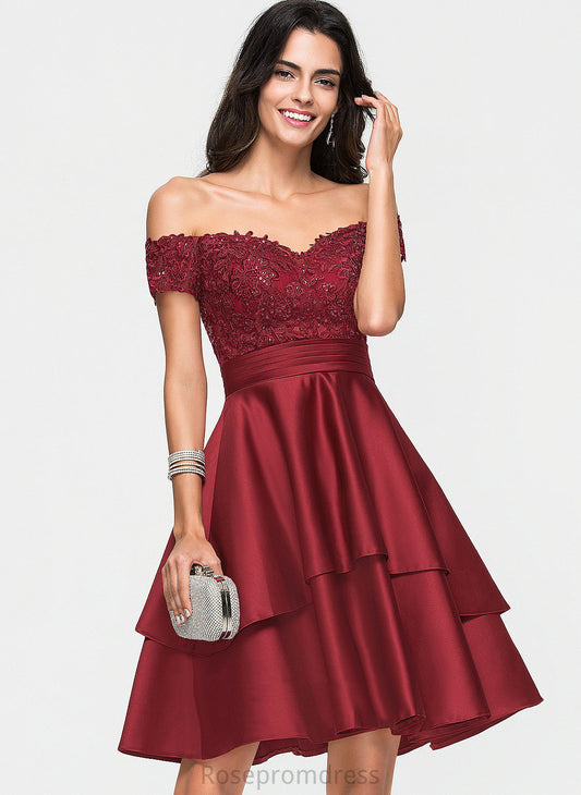 Sequins A-Line Knee-Length Dress Salma With Off-the-Shoulder Cocktail Cocktail Dresses Satin Lace