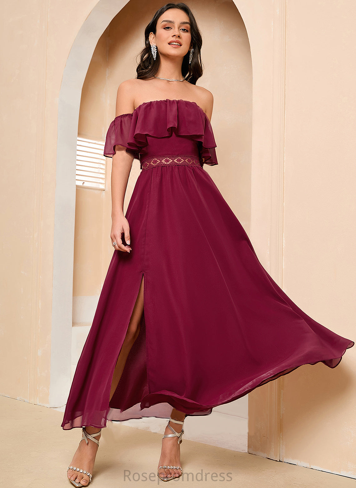 Front Prom Dresses Off-the-Shoulder Split A-Line Ankle-Length With Savanna