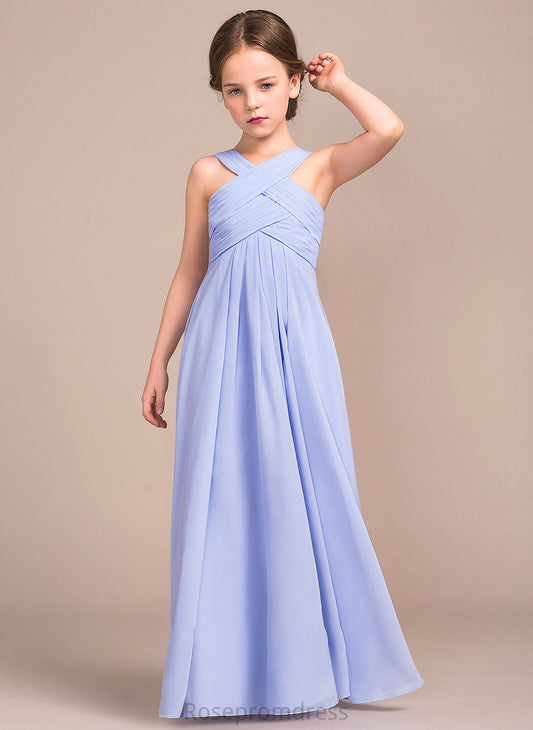 With Junior Bridesmaid Dresses V-neck A-Line Floor-Length Ruffle Chiffon Lexie