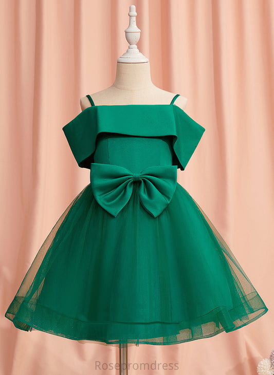 Flower Girl Dresses Dress Flower Off-the-Shoulder Satin/Tulle Knee-length A-Line With Bow(s) - Sleeveless Girl Priscilla