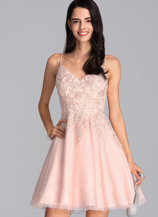 Homecoming Homecoming Dresses Daniella Lace Beading With Dress V-neck A-Line Tulle Short/Mini