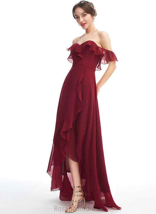 Cocktail Dresses Front Off-the-Shoulder A-Line Cocktail With Lilliana Chiffon Asymmetrical Ruffle Split Dress