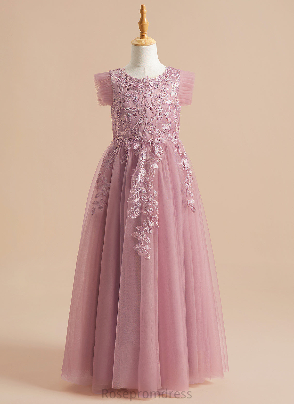 Flower Tulle A-Line Floor-length - Lacey Flower Girl Dresses Sleeves Girl Neck Short Scoop Dress