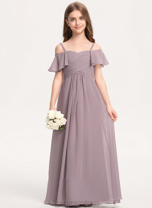 With A-Line Junior Bridesmaid Dresses Mckenzie Chiffon Floor-Length Off-the-Shoulder Ruffle