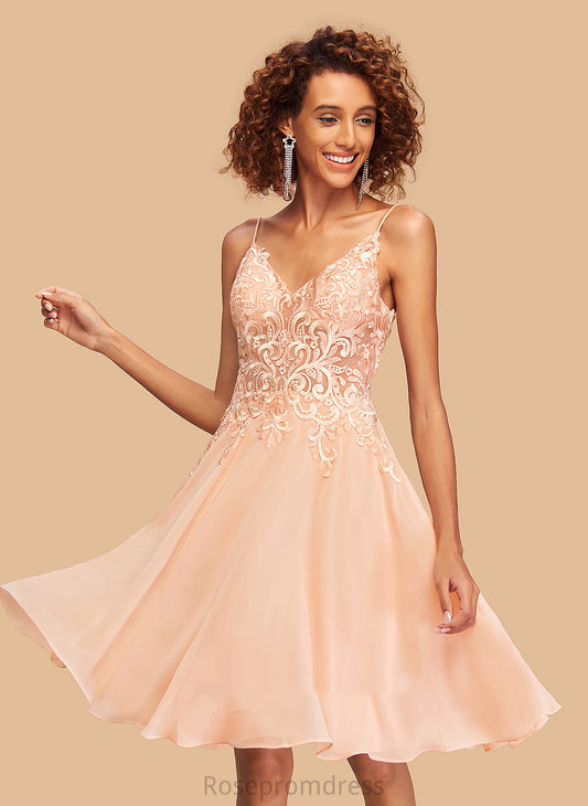 Dress Knee-Length With Homecoming A-Line Homecoming Dresses Lace V-neck Polly Chiffon