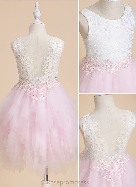 Lace/Beading/Sequins/V Flower Flower Girl Dresses Neck Sleeveless Back With Tulle/Lace Dress Knee-length Quinn Scoop Ball-Gown/Princess Girl