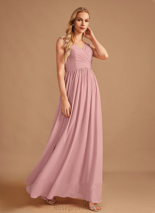 Neckline A-Line Bow(s) Length Embellishment Silhouette Floor-Length Ruffle V-neck Fabric Lola Floor Length Bridesmaid Dresses