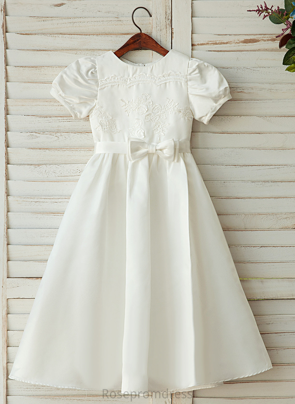 Flower Flower Girl Dresses Neck Sleeves A-Line Satin/Lace Dress Girl Ankle-length Scoop Rayna - Short