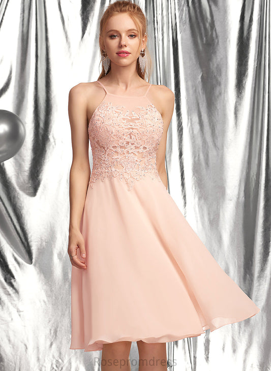 Lace Knee-Length Homecoming Neck With Chiffon Kaylie Dress Scoop Beading Homecoming Dresses A-Line