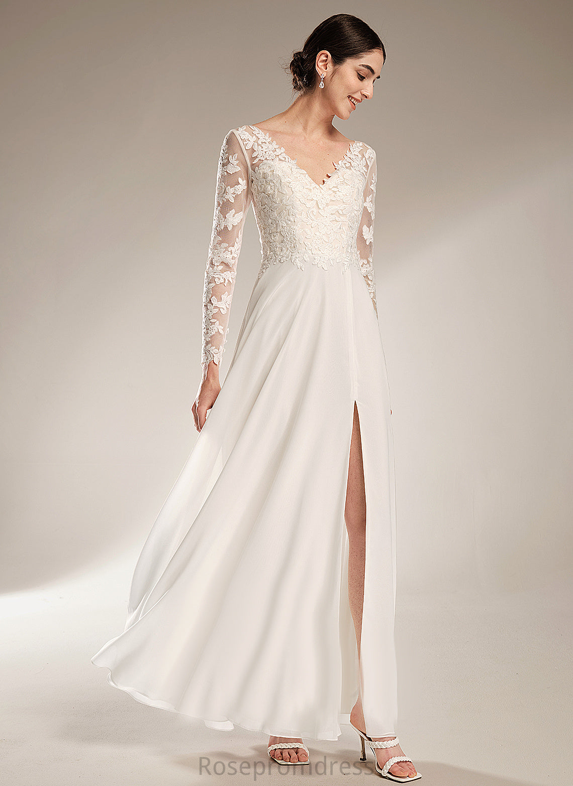 Lace Split With V-neck Bailee A-Line Chiffon Floor-Length Wedding Wedding Dresses Front Dress