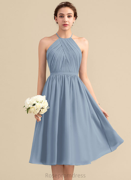 Neckline Fabric Length A-line Silhouette Straps&Sleeves Scoop Knee-Length Sasha Sleeveless Natural Waist V-Neck Bridesmaid Dresses