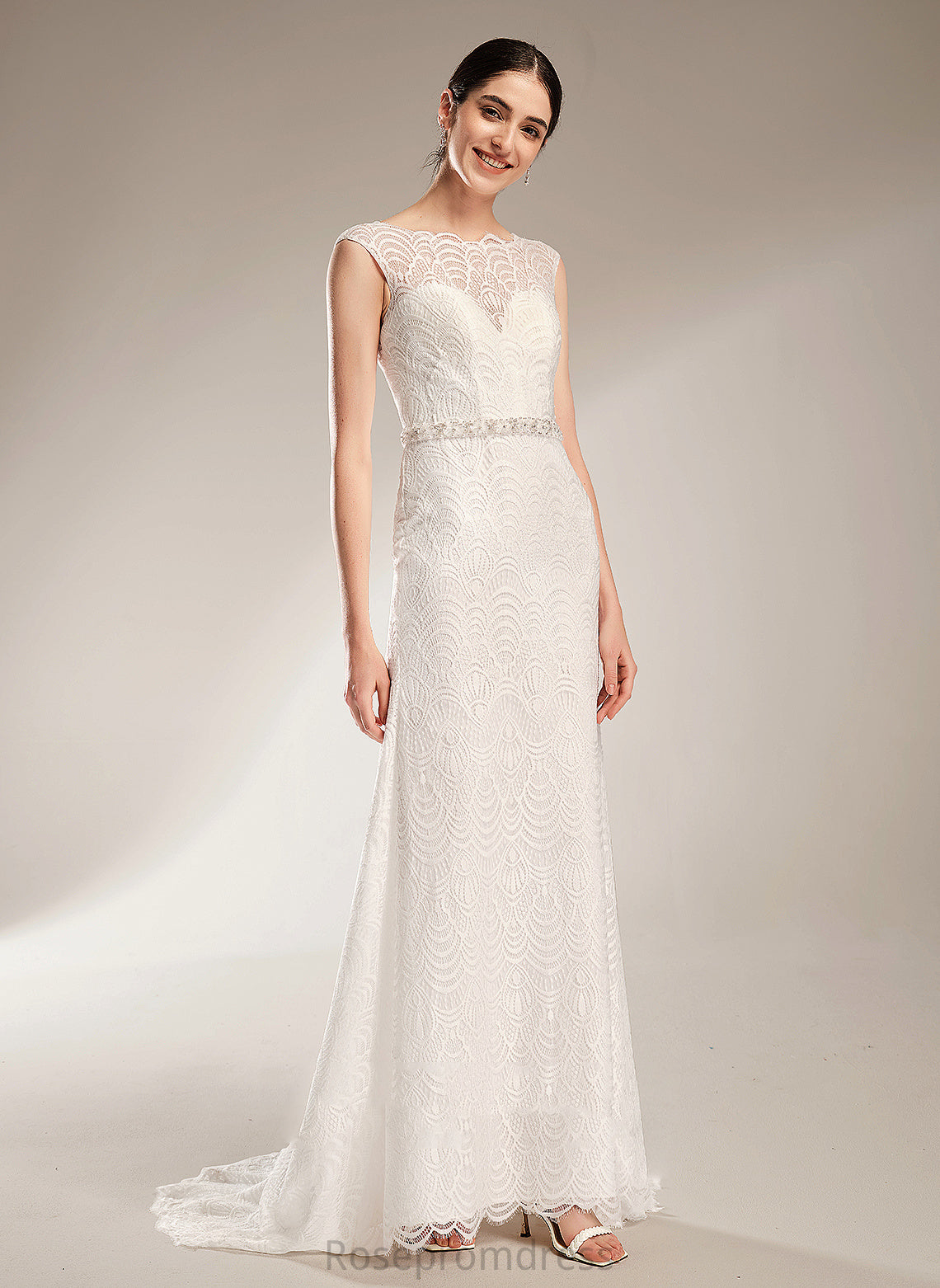 Lace Sequins With Giselle Wedding Train Beading Wedding Dresses Neck Court Scoop Sheath/Column Dress