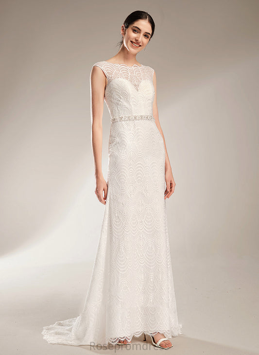 Lace Sequins With Giselle Wedding Train Beading Wedding Dresses Neck Court Scoop Sheath/Column Dress